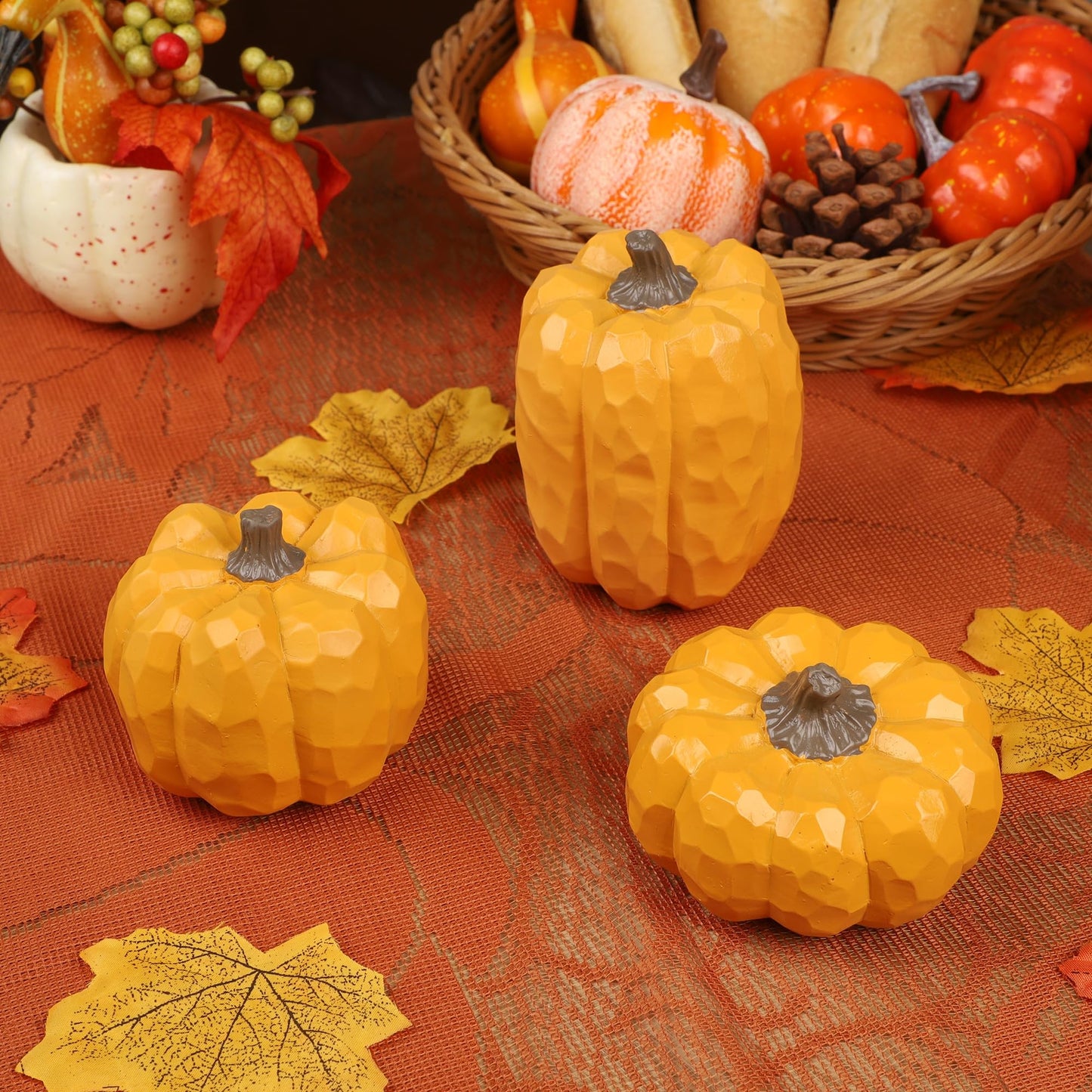 Fall Decorations for Home-6Pcs Mini Pumpkins & 2Pcs Gourds, 30Pcs Autumn Leaves & 10Pcs Acorns, 2Pcs Pinecones Centerpiece Set -Thanksgiving Harvest Decor for Table, Mantel, Party Backdrop