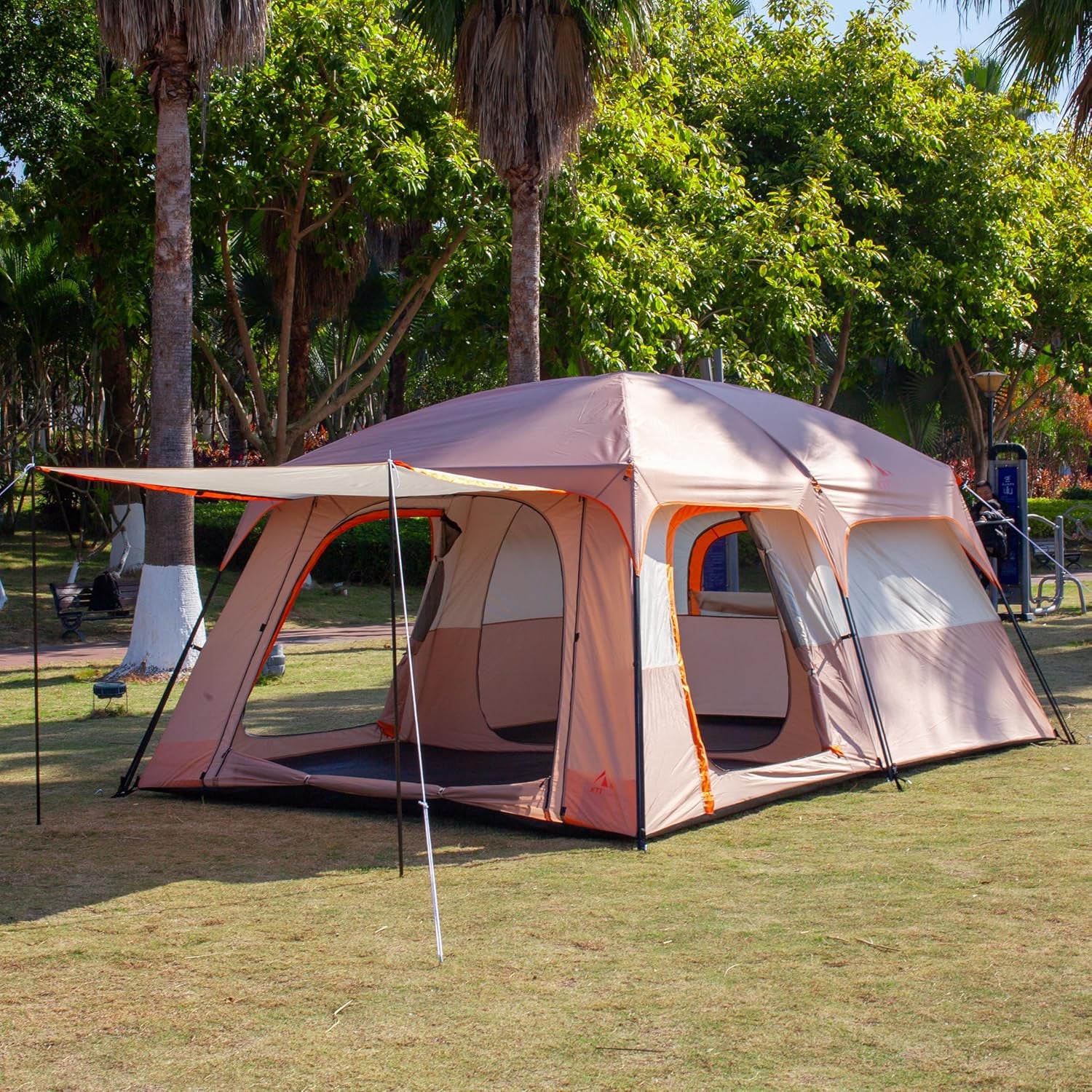 Extra Large Tent 10-12-14 Person(A),Family Cabin Tents,2 Rooms,3 Doors and 3 Windows with Mesh,Straight Wall,Waterproof,Double Layer,Big Tent for Outdoor,Picnic,Camping,Family Gathering
