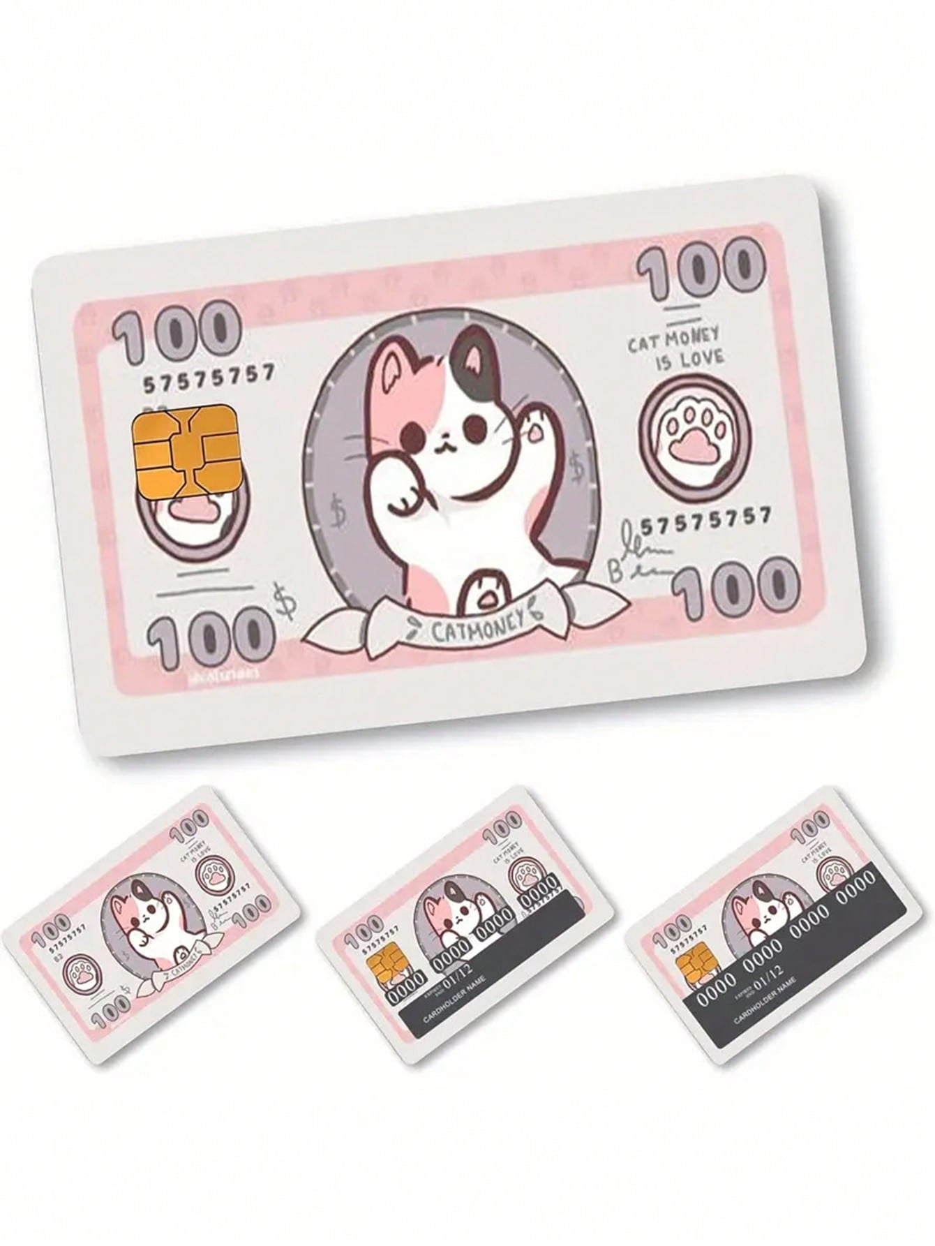 4Pcs Cute Cat Pattern PVC Credit Card Holder, Fits Bank Card, Debit Card, Transportation Card, Room Key Card and Skin Stickers School Supplies, Back to School