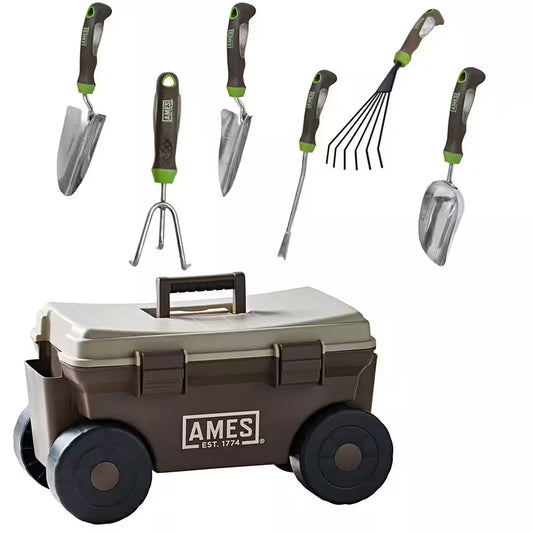 6-Piece Deluxe Hand Tool Combo and Rolling Cart Garden Tool Set