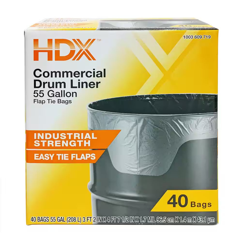 55 Gallon Clear Heavy-Duty Flap Tie Drum Liner Trash Bags (80-Count)