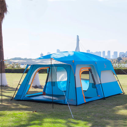 Extra Large Tent 10-12-14 Person(A),Family Cabin Tents,2 Rooms,3 Doors and 3 Windows with Mesh,Straight Wall,Waterproof,Double Layer,Big Tent for Outdoor,Picnic,Camping,Family Gathering