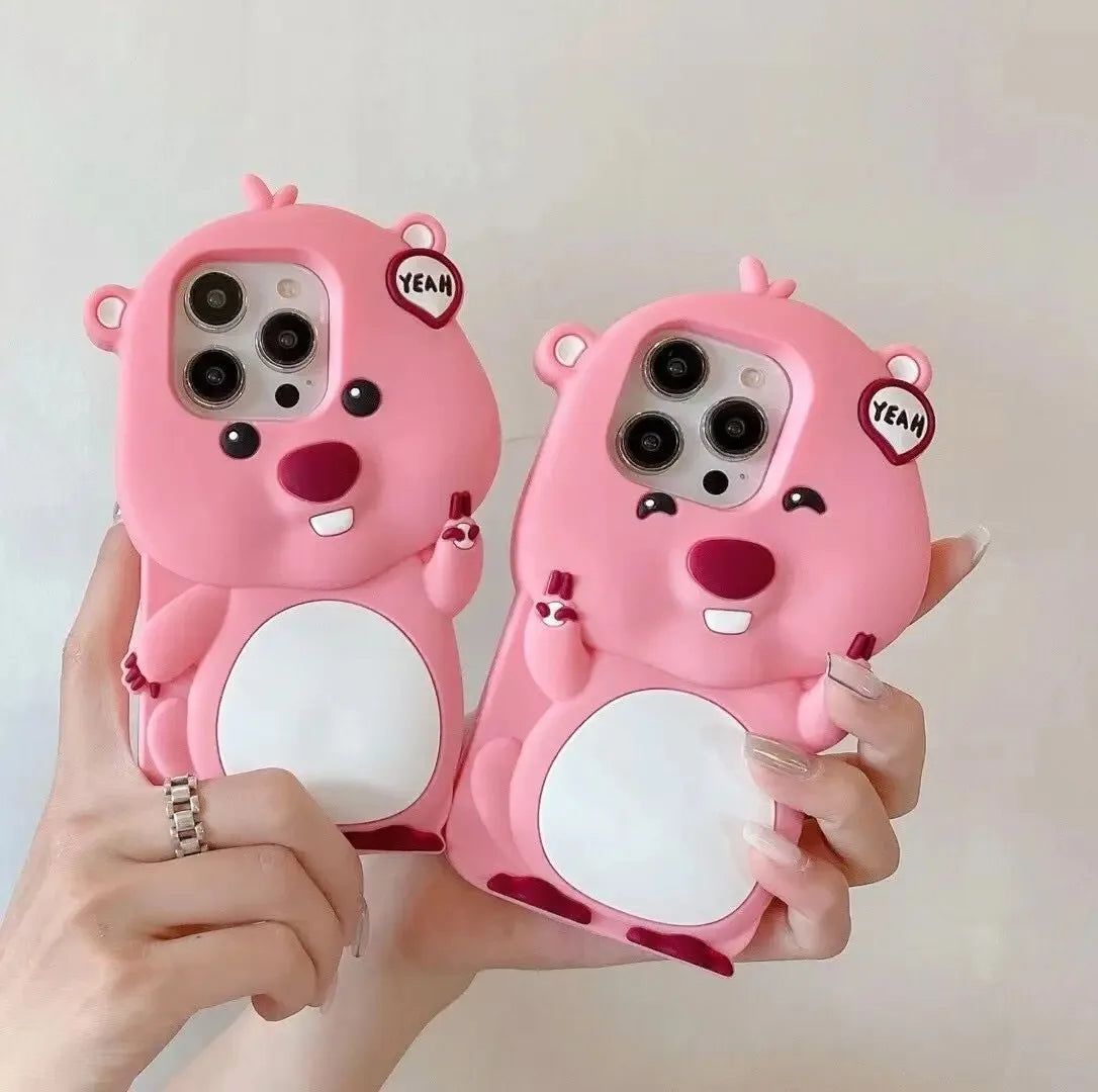 For Iphone 16 Promax 15 14 Pro Max 13 12 11 so Cute 3D Cartoon Pink Loopy Phone Case Beaver Soft Silicone Cover