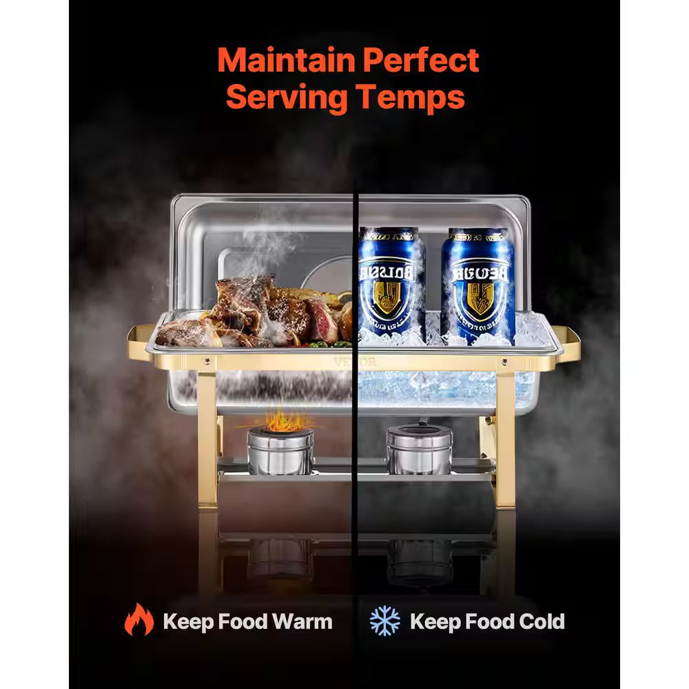 8 Qt. Chafing Dish Buffet Set Stainless Chafer with 2 Full & 4 Half Size Pans Rectangle Catering Warmer Server (2- Pack)
