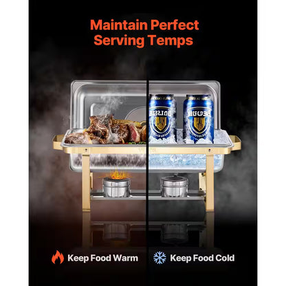 8 Qt. Chafing Dish Buffet Set Stainless Chafer with 2 Full & 4 Half Size Pans Rectangle Catering Warmer Server (2- Pack)