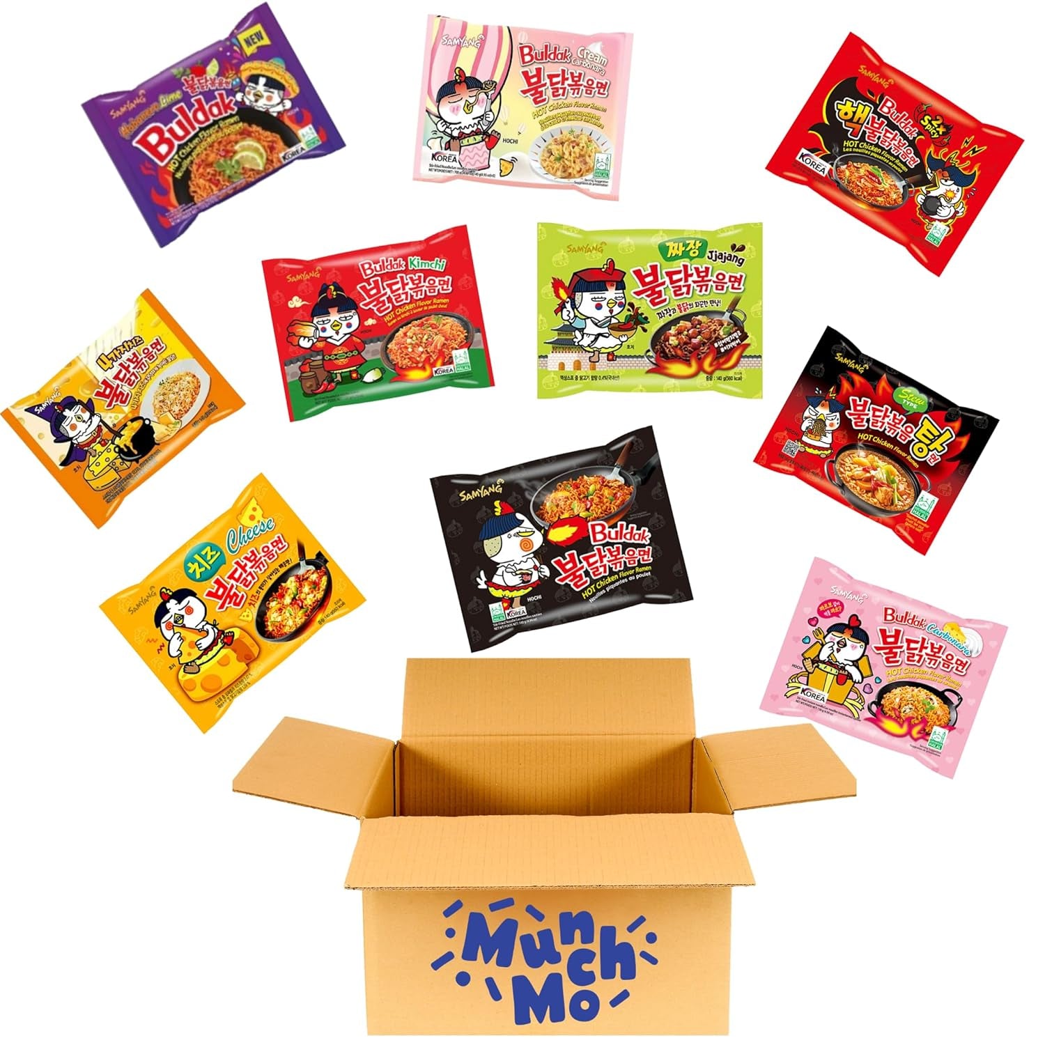 Korean Spicy Chicken Ramen Variety 10 Packs (10 Different Noodles) Sampler Gift Box, Korean Ramen, Ramen Noodles, Noodles, Asian Noodles Variety Pack, Spicy Chicken Ramen, Carbonara