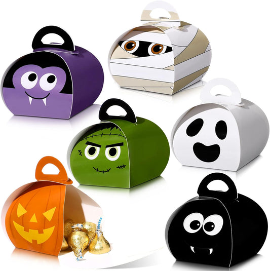 36 Pieces Halloween Boxes Halloween Goodie Boxes Candy Boxes with Handle Candy Container Horror Party Favor Box for Party Treat Favors Decoration, 6 Patterns