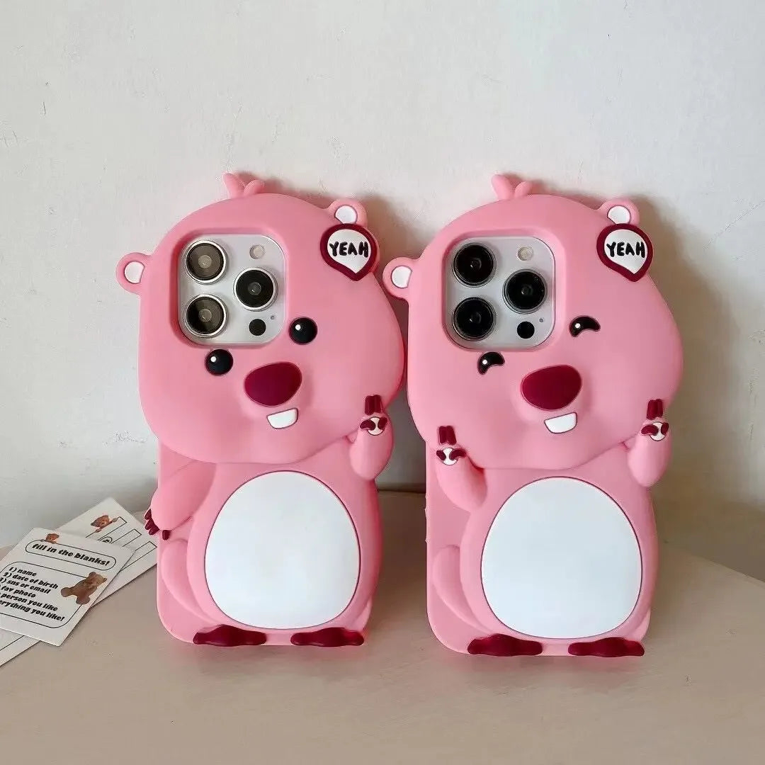 For Iphone 16 Promax 15 14 Pro Max 13 12 11 so Cute 3D Cartoon Pink Loopy Phone Case Beaver Soft Silicone Cover