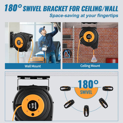 VEVOR 50Ft Retractable Extension Cord Reel 14AWG/3CSJTOW Power Cord Reel
