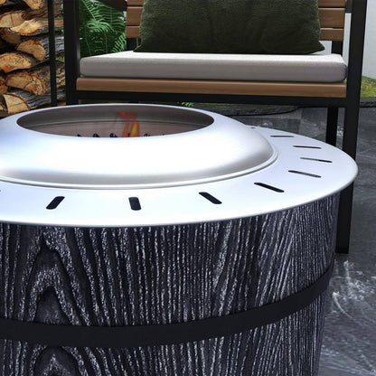 20 In. Barrel Style Smokeless Portable Wood Burning Fire Pit with Fireproof Mat in Black
