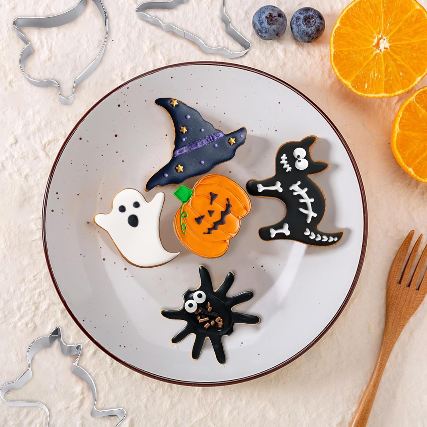 Halloween Cookie Cutters, 6 Pcs Holiday Cookie Cutters Halloween Shapes - Spider, Pumpkin, Bat, Cat, Ghost, Witch Hat for Cookie Baking