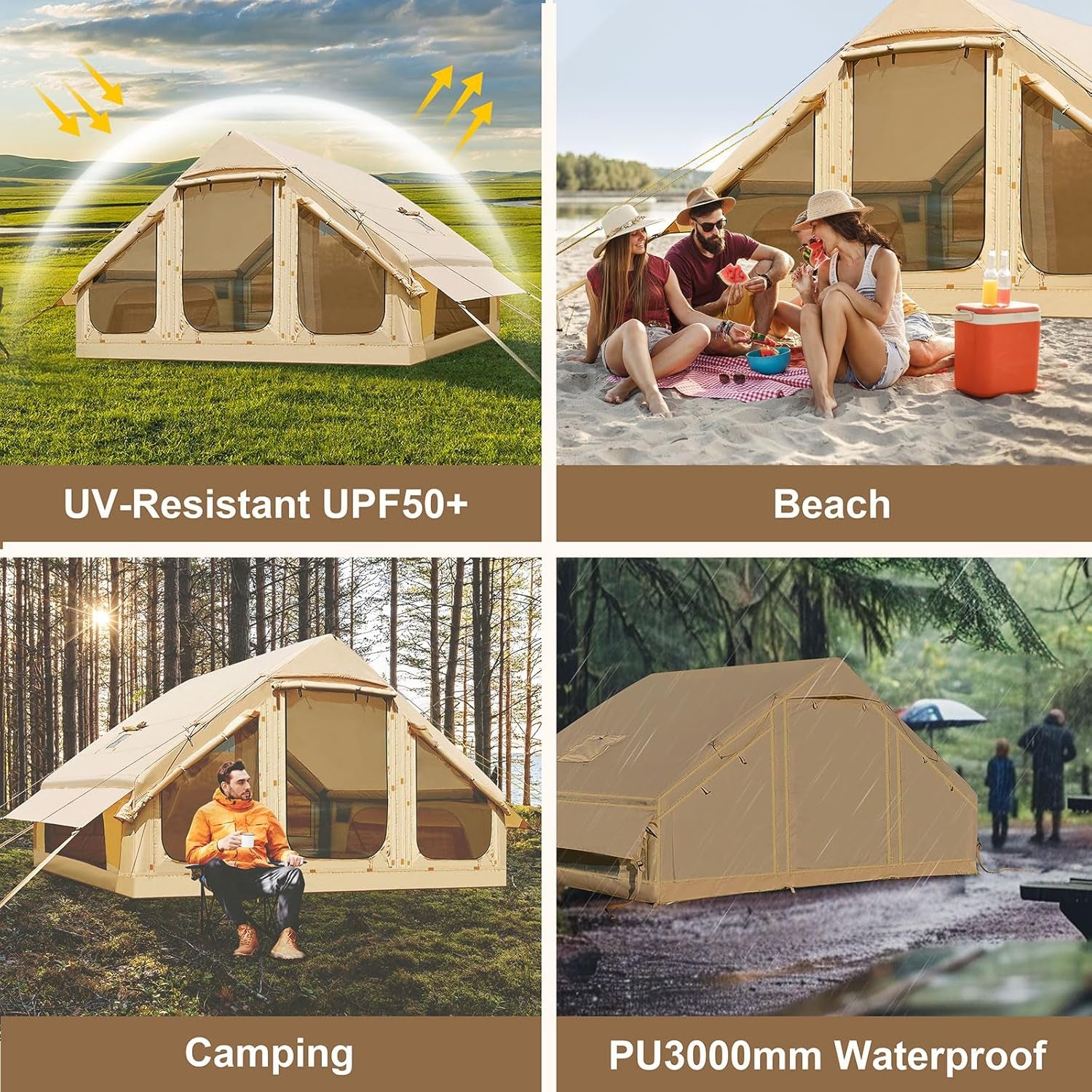 Inflatable Tents for Camping, Blow up Tent with Hand Pump, Easy Setup Inflatable Hot Tent with Stove Jack, Waterproof Oxford Air Glamping Tents for Camping Adult 4-6 Person