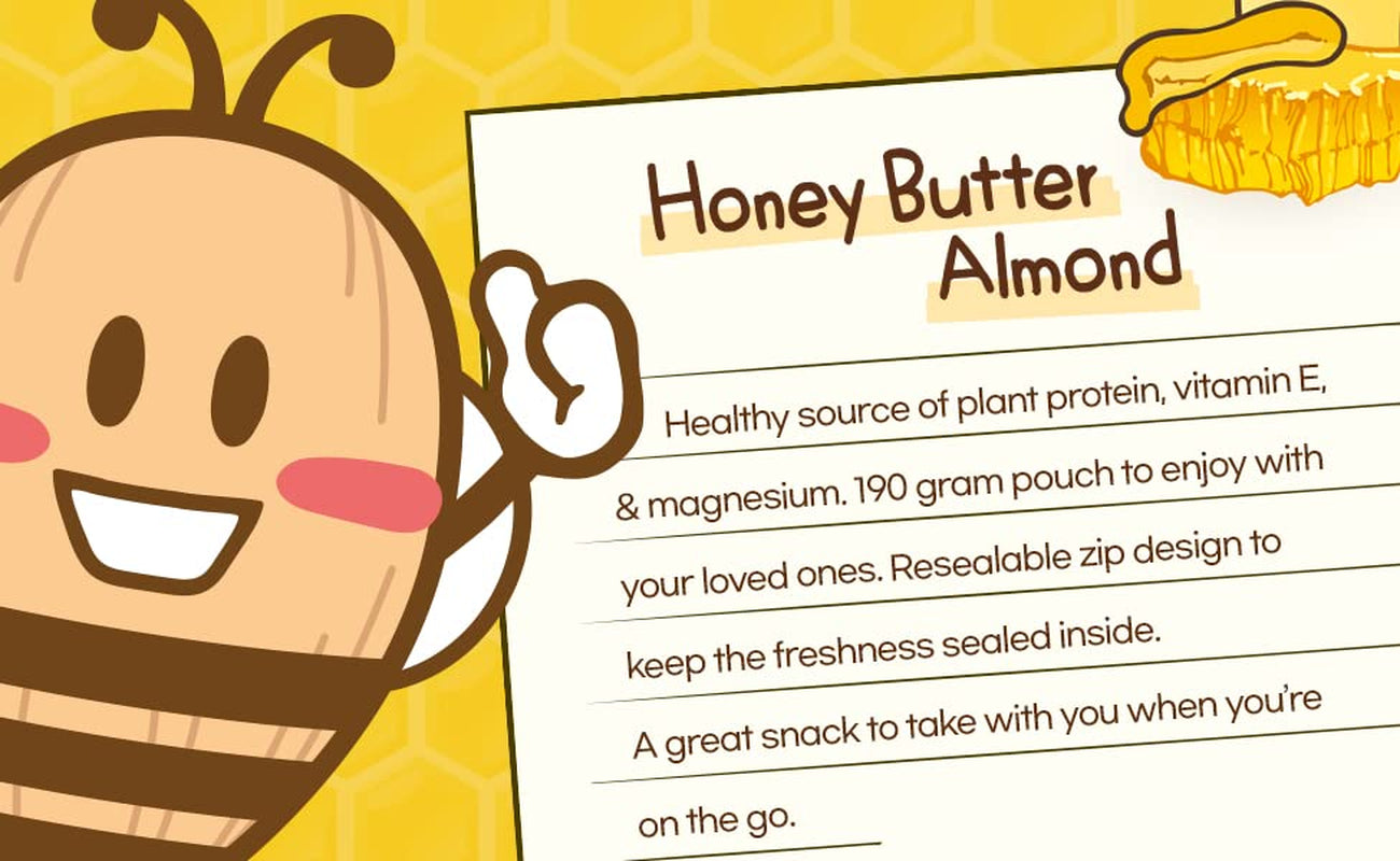 [Official Gilim Korean Honey Butter Seasoned Almonds Nut Snack | Gluten Free | Kids After-School, Work, Trip, Camping, Party Snacks | Pre-Workout Protein Snack | Korean Souvenir (1X190Gram)