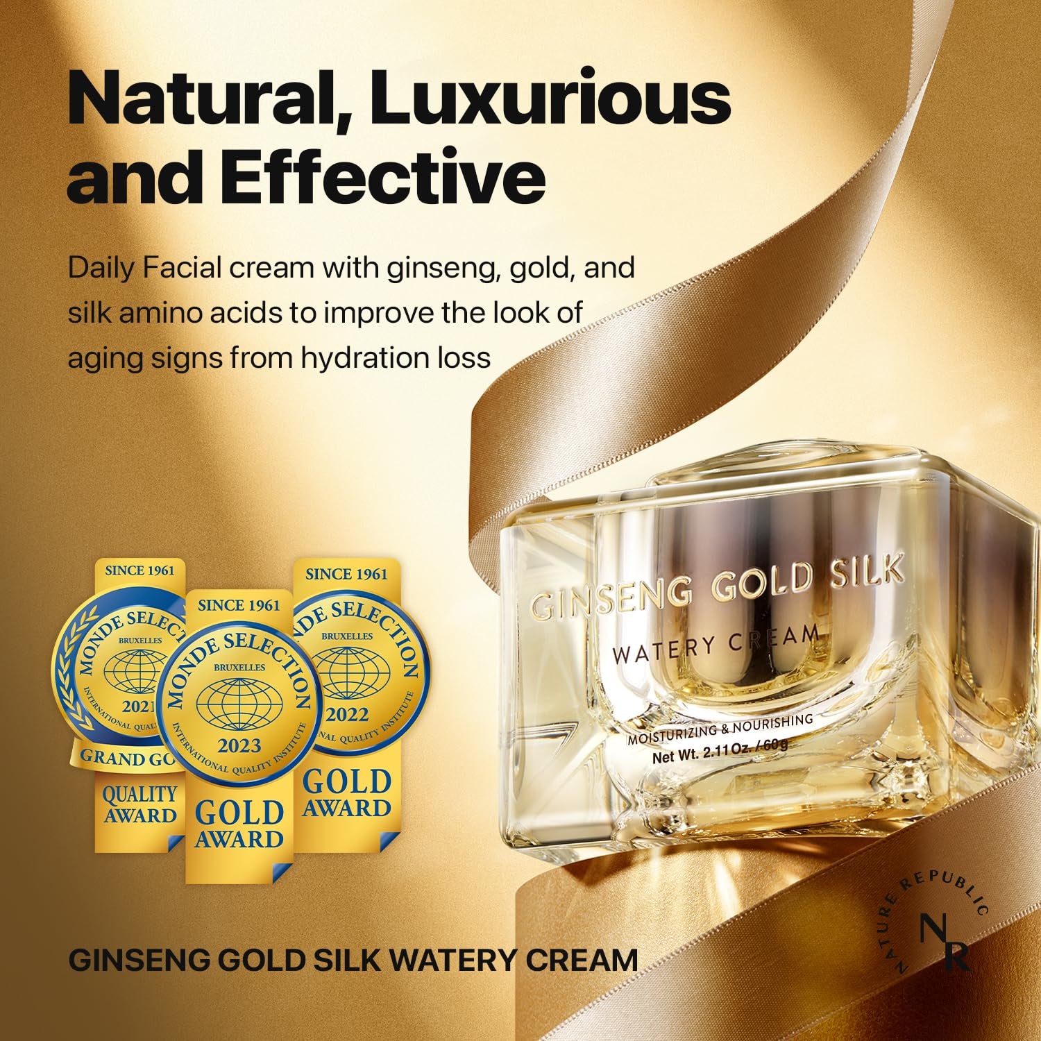 Ginseng Gold Silk Watery Cream 2.11 Oz(60G)-6 Years Korean Ginseng, 99.9% Pure Gold Premium Skin Care, Anti-Aging Moisturizer for Skin, Wrinkle Care with Ginseng Saponins (60G)
