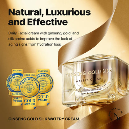 Ginseng Gold Silk Watery Cream 2.11 Oz(60G)-6 Years Korean Ginseng, 99.9% Pure Gold Premium Skin Care, Anti-Aging Moisturizer for Skin, Wrinkle Care with Ginseng Saponins (60G)