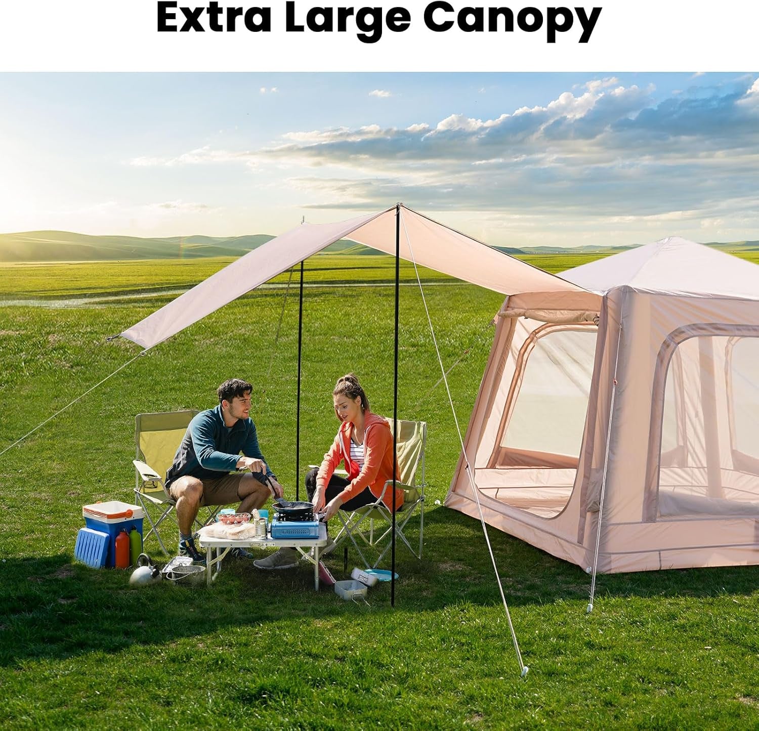 Inflatable Tents for Camping, Blow up Tent with Hand Pump, Easy Setup Inflatable Hot Tent with Stove Jack, Waterproof Oxford Air Glamping Tents for Camping Adult 4-6 Person