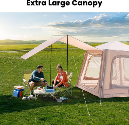 Inflatable Tents for Camping, Blow up Tent with Hand Pump, Easy Setup Inflatable Hot Tent with Stove Jack, Waterproof Oxford Air Glamping Tents for Camping Adult 4-6 Person