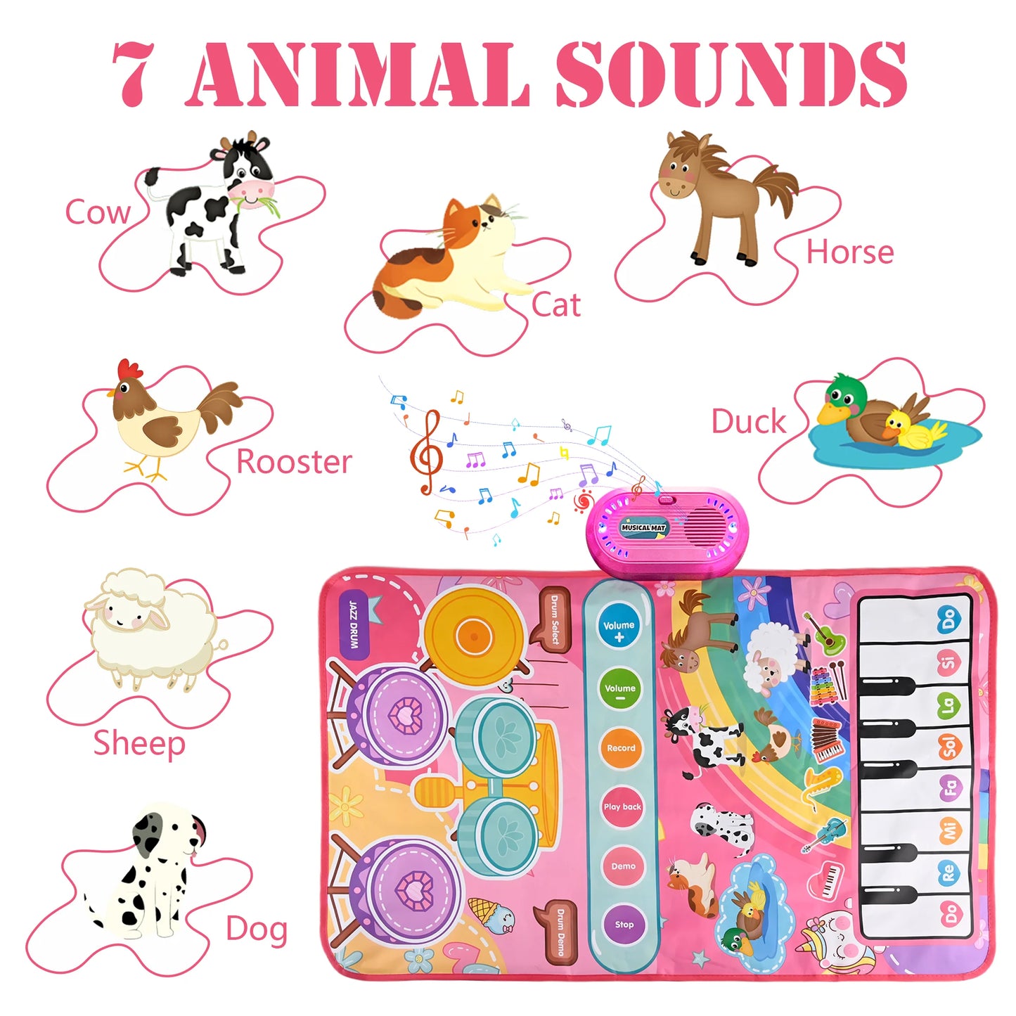 3 in 1 Musical Toys Baby Toys for 1 Year Girls Boys, 12 Month Toy Gift Toddler Piano Drum Mat with 2 Sticks