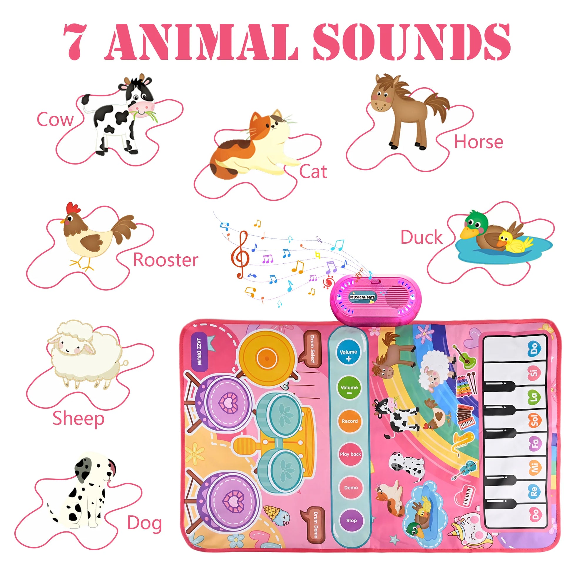 3 in 1 Musical Toys Baby Toys for 1 Year Girls Boys, 12 Month Toy Gift Toddler Piano Drum Mat with 2 Sticks