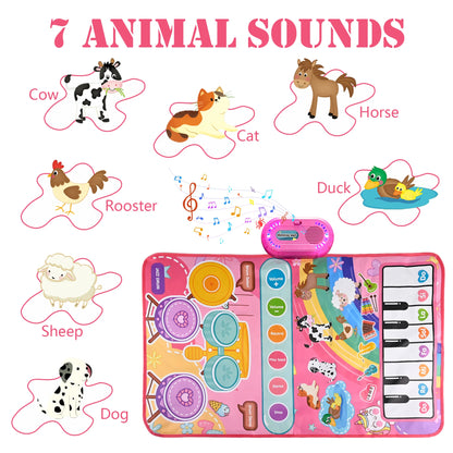 3 in 1 Musical Toys Baby Toys for 1 Year Girls Boys, 12 Month Toy Gift Toddler Piano Drum Mat with 2 Sticks