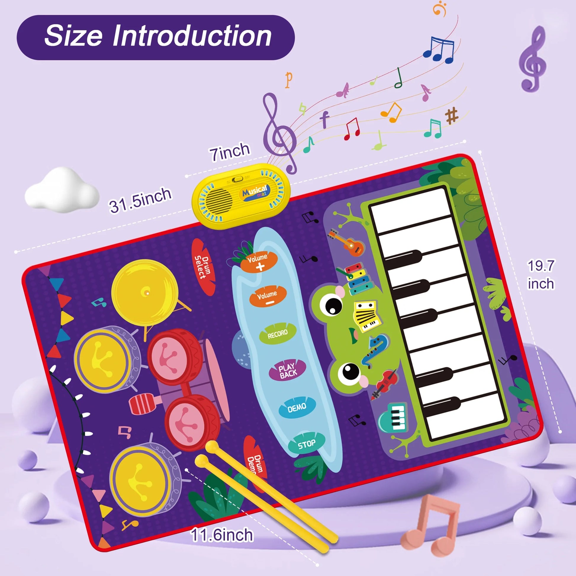Upgraded Baby Toys for 1 Year Old Boys Girls, 2 in 1 Musical Toys Toddler Piano & Drum Mat with 2 Sticks, Learning Floor Blanket Gifts for 1 2 3 4 Year Boy Girl for Birthday Christmas