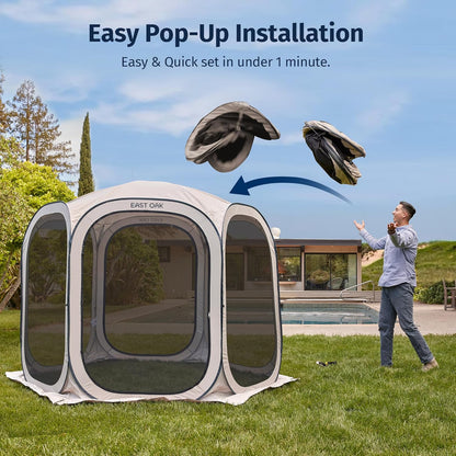 Screen House Tent Pop-Up, Portable Screen Room Canopy Instant Screen Tent 10 X 10 FT with Carry Bag for Patio, Backyard, Deck & Outdoor Activities, Beige