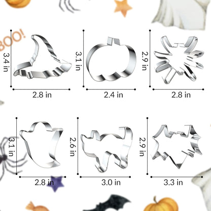 Halloween Cookie Cutters, 6 Pcs Holiday Cookie Cutters Halloween Shapes - Spider, Pumpkin, Bat, Cat, Ghost, Witch Hat for Cookie Baking