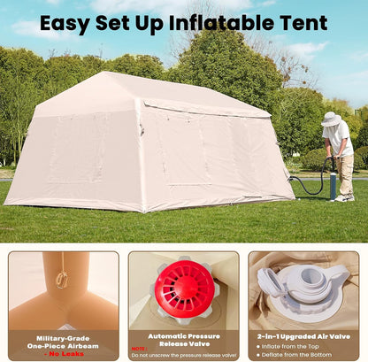 Inflatable Tents for Camping, Blow up Tent with Hand Pump, Easy Setup Inflatable Hot Tent with Stove Jack, Waterproof Oxford Air Glamping Tents for Camping Adult 4-6 Person