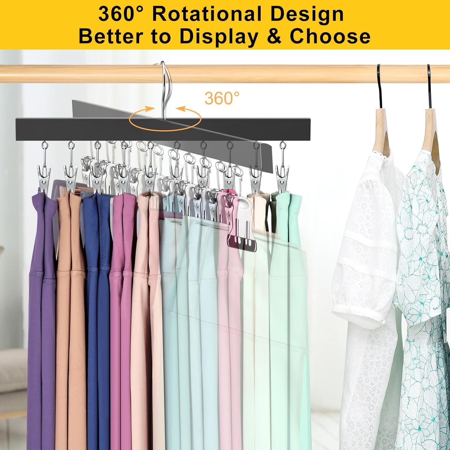 Legging Organizer for Closet, Pants Hangers with Clips Holds 20 Leggings, Jeans, Hats, Shorts, Socks, 360° Rotating Space Saving Hanging Clothes Organizer for Closet Organizers and Storage 2Pcs