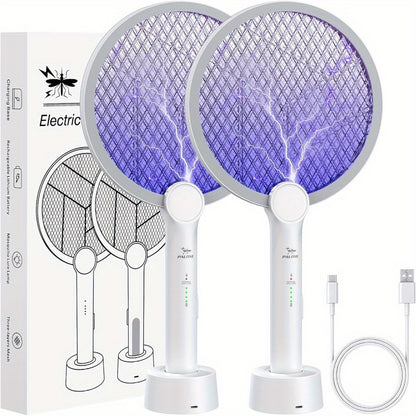 Bug Zapper Racket, 2 in 1 Fly Swatter USB Rechargeable, 4000V Electric Fly Zapper with 3 Layer Safety Mesh，Electric Racket for Kitchen, Home, Garden and Outdoors
