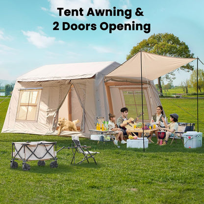 Inflatable Tents for Camping, Blow up Tent with Hand Pump, Easy Setup Inflatable Hot Tent with Stove Jack, Waterproof Oxford Air Glamping Tents for Camping Adult 4-6 Person