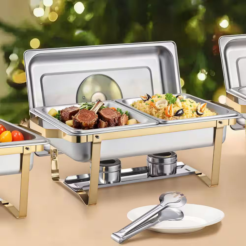 8 Qt. Chafing Dish Buffet Set Stainless Chafer with 2 Full & 4 Half Size Pans Rectangle Catering Warmer Server (2- Pack)