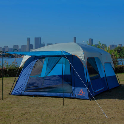Extra Large Tent 10-12-14 Person(A),Family Cabin Tents,2 Rooms,3 Doors and 3 Windows with Mesh,Straight Wall,Waterproof,Double Layer,Big Tent for Outdoor,Picnic,Camping,Family Gathering