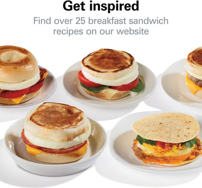 Breakfast Sandwich Maker with Egg Cooker Ring, Customize Ingredients, Perfect for English Muffins, Croissants, Mini Waffles, Perfect White Elephant Gifts, Silver (25475)