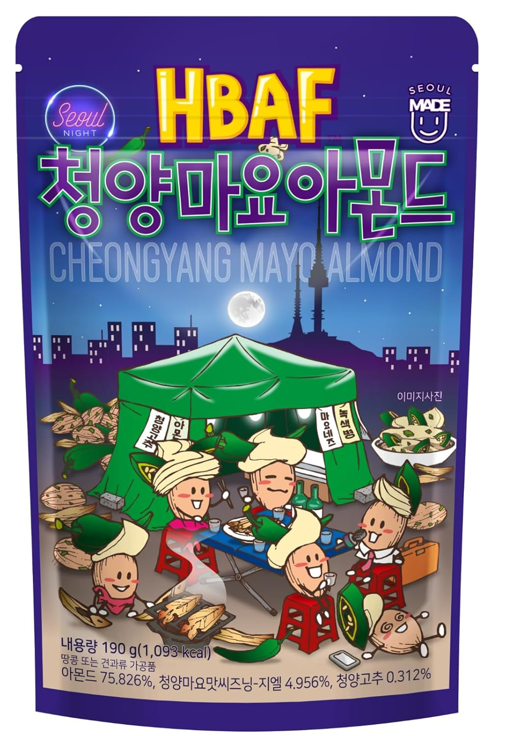 [Official Gilim ] Korean Spicy Green Chili Mayo Seasoned Almonds Nut Protein Snack | Nutritious & Gluten Free | Work, Trip Camping Snack | Adult Snack | Pre-Workout Snack | Korean Sovenior (Cheongyang Pepper Mayo, 1X190Gram Pack )