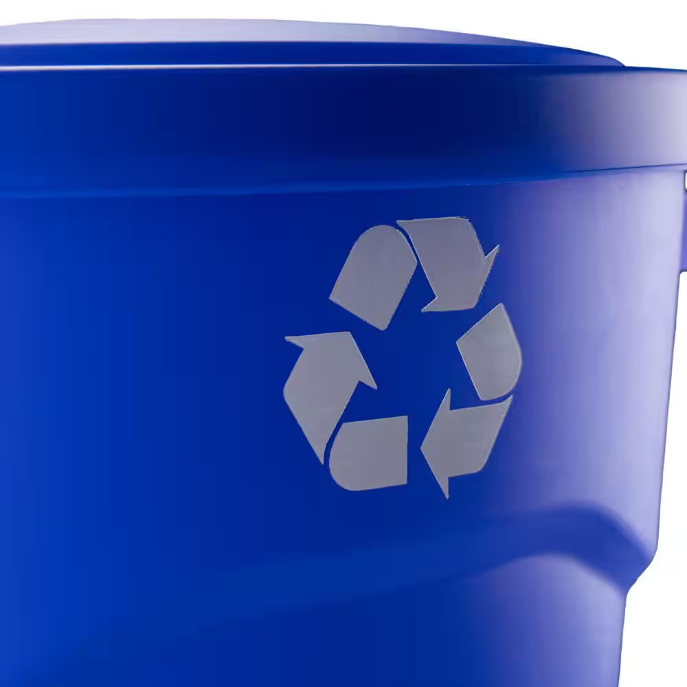 32 Gal. Blue Heavy Duty Outdoor Recycling Trash Can with Domed Lid