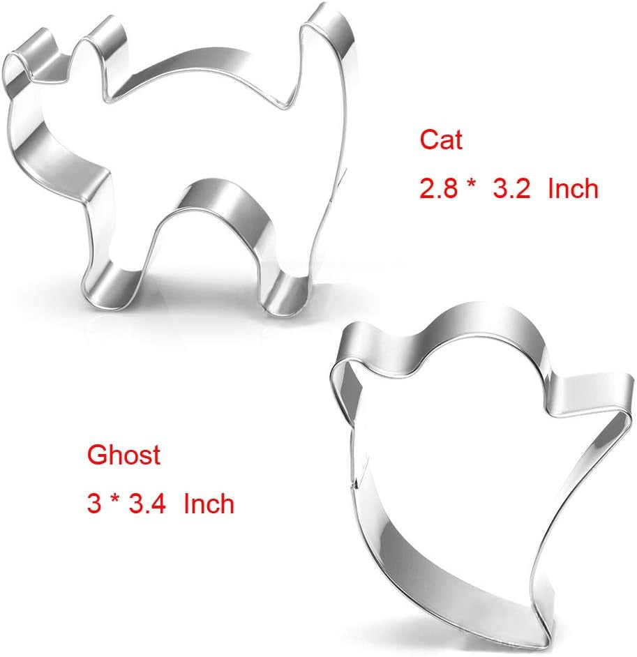 Halloween Cookie Cutters Set Large - Witch'S Hat, Pumpkin, Ghost, Bat and Cat Cutter Stainless Steel