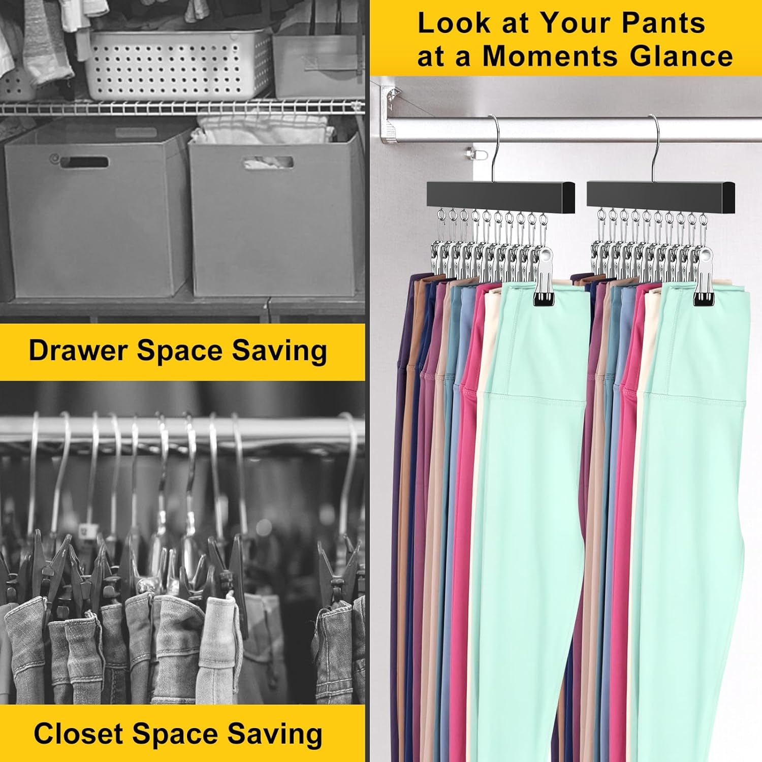 Legging Organizer for Closet, Pants Hangers with Clips Holds 20 Leggings, Jeans, Hats, Shorts, Socks, 360° Rotating Space Saving Hanging Clothes Organizer for Closet Organizers and Storage 2Pcs