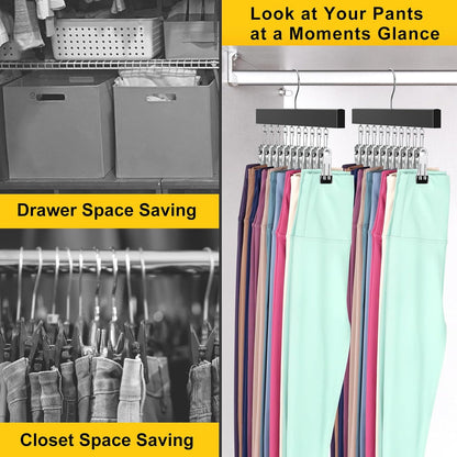 Legging Organizer for Closet, Pants Hangers with Clips Holds 20 Leggings, Jeans, Hats, Shorts, Socks, 360° Rotating Space Saving Hanging Clothes Organizer for Closet Organizers and Storage 2Pcs