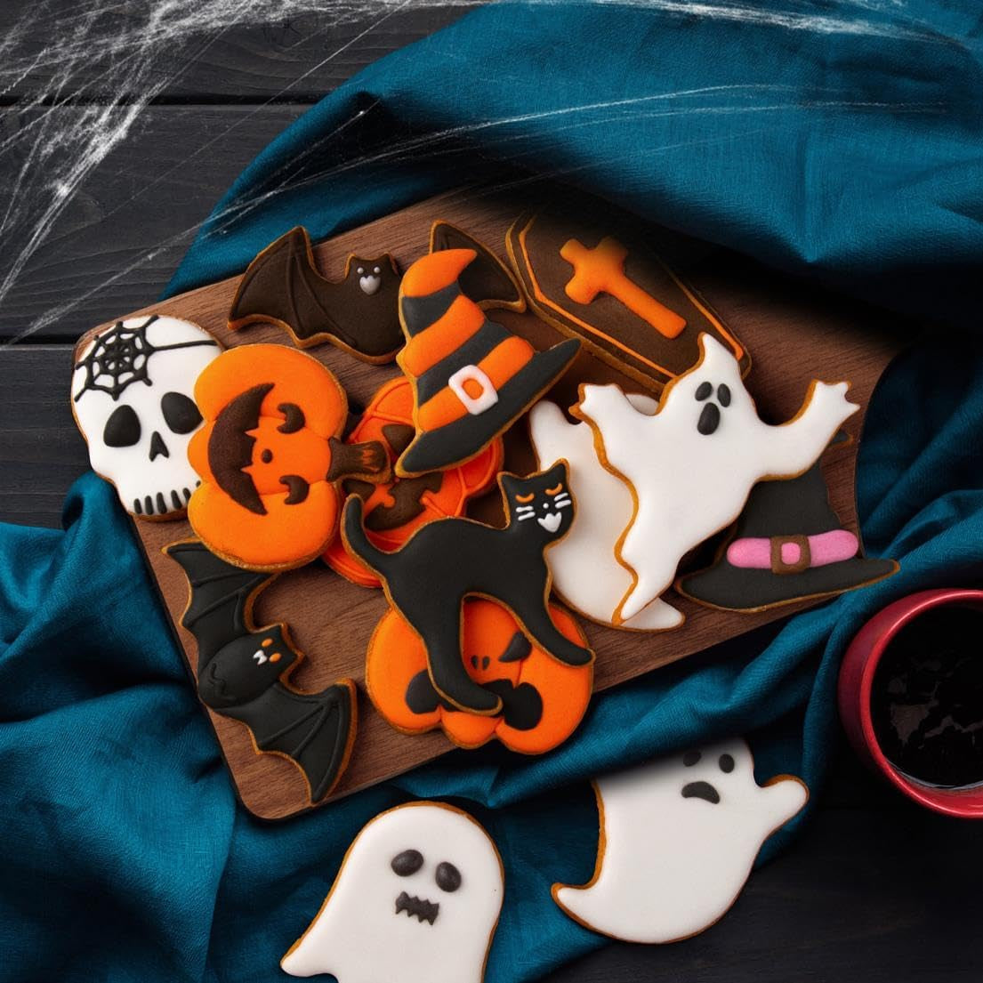 Halloween Cookie Cutters Set,9 Piece Stainless Steel Metal Halloween Cookie Cutters Shapes - Pumpkin, Ghosts, Bat, Black Cat, Witch'S Hat, Skull, Coffin, 1, Silver