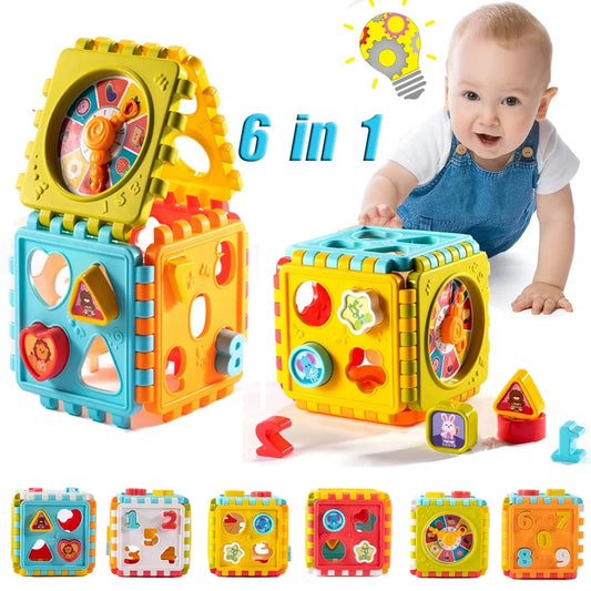 SUTENG 6-In-1 Activity Cube for Toddlers Baby Educational Musical Toy for Kids - Early Development Learning Toys with 6 Different Activities - Gift for Children 1 2 3 Years Old