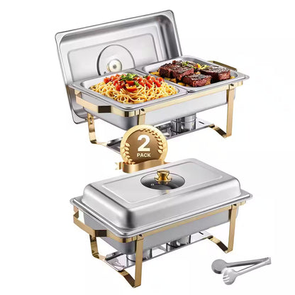 8 Qt. Chafing Dish Buffet Set Stainless Chafer with 2 Full & 4 Half Size Pans Rectangle Catering Warmer Server (2- Pack)