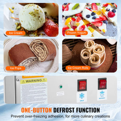 Fried Ice Cream Roll Machin Stainless Steel Rolled Ice Cream Maker with Compressor for Making Ice Cream Frozen Yogurt, Ice