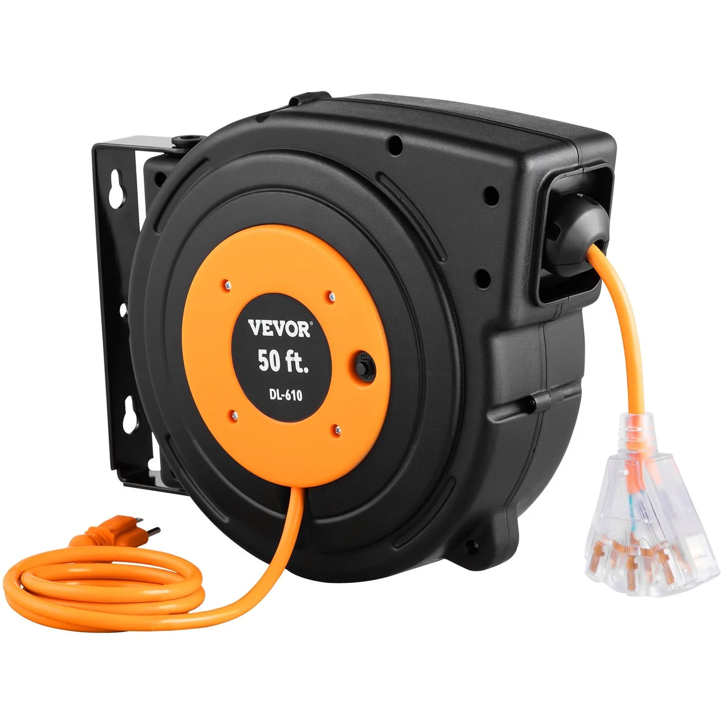 VEVOR 50Ft Retractable Extension Cord Reel 14AWG/3CSJTOW Power Cord Reel