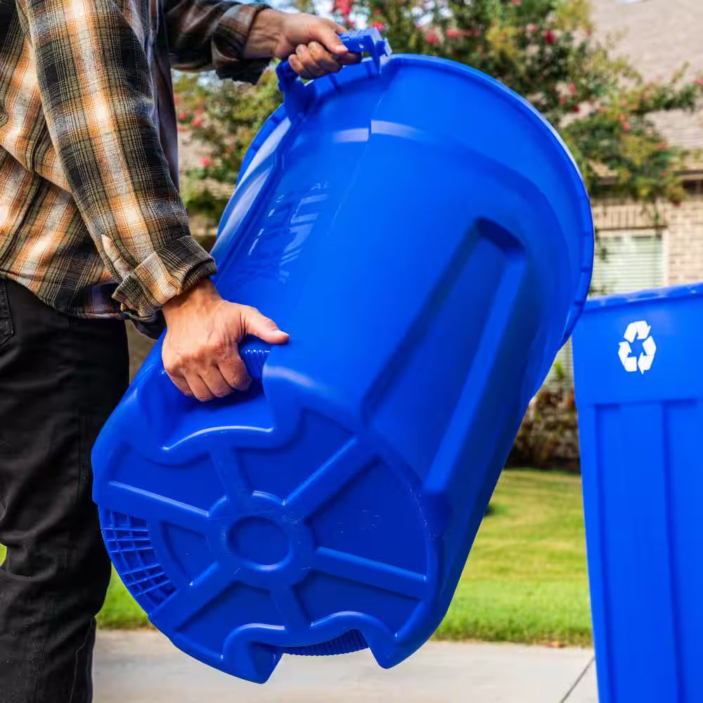 32 Gal. Blue Heavy Duty Outdoor Recycling Trash Can with Domed Lid
