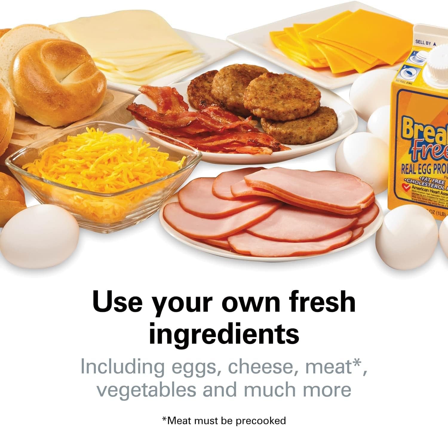 Breakfast Sandwich Maker with Egg Cooker Ring, Customize Ingredients, Perfect for English Muffins, Croissants, Mini Waffles, Perfect White Elephant Gifts, Silver (25475)