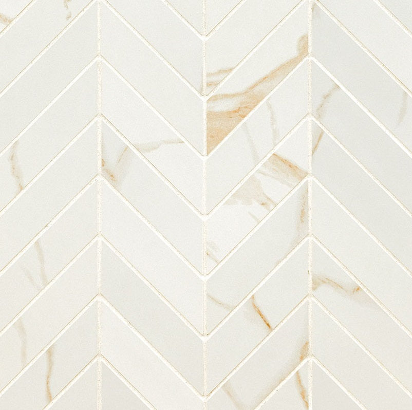 Eden Calacatta 12x15 Chevron Mosaic Porcelain Tile - Matte & Polished