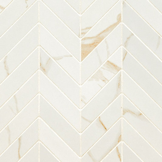 Eden Calacatta 12x15 Chevron Mosaic Porcelain Tile - Matte & Polished