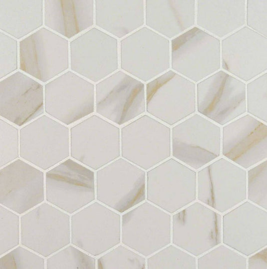 Pietra Calacatta 2" Hexagon Porcelain Mosaic Tile - Matte