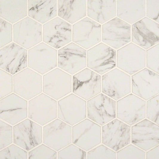 Pietra Carrara 2" Hexagon Porcelain Mosaic Tile - Matte